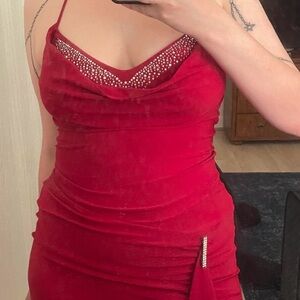 Hisense Red Dress with Rhinestone Detail